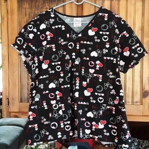 Womens Scrub Top Hugs and Kisses Design Size 2XL